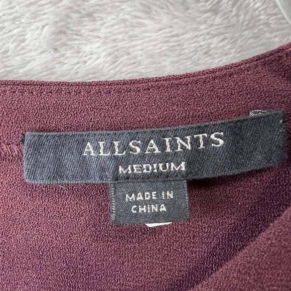 All Saints Evie Dress Women's Medium Simple Shift Mini in Burgundy Maroon with S - Picture 2 of 12